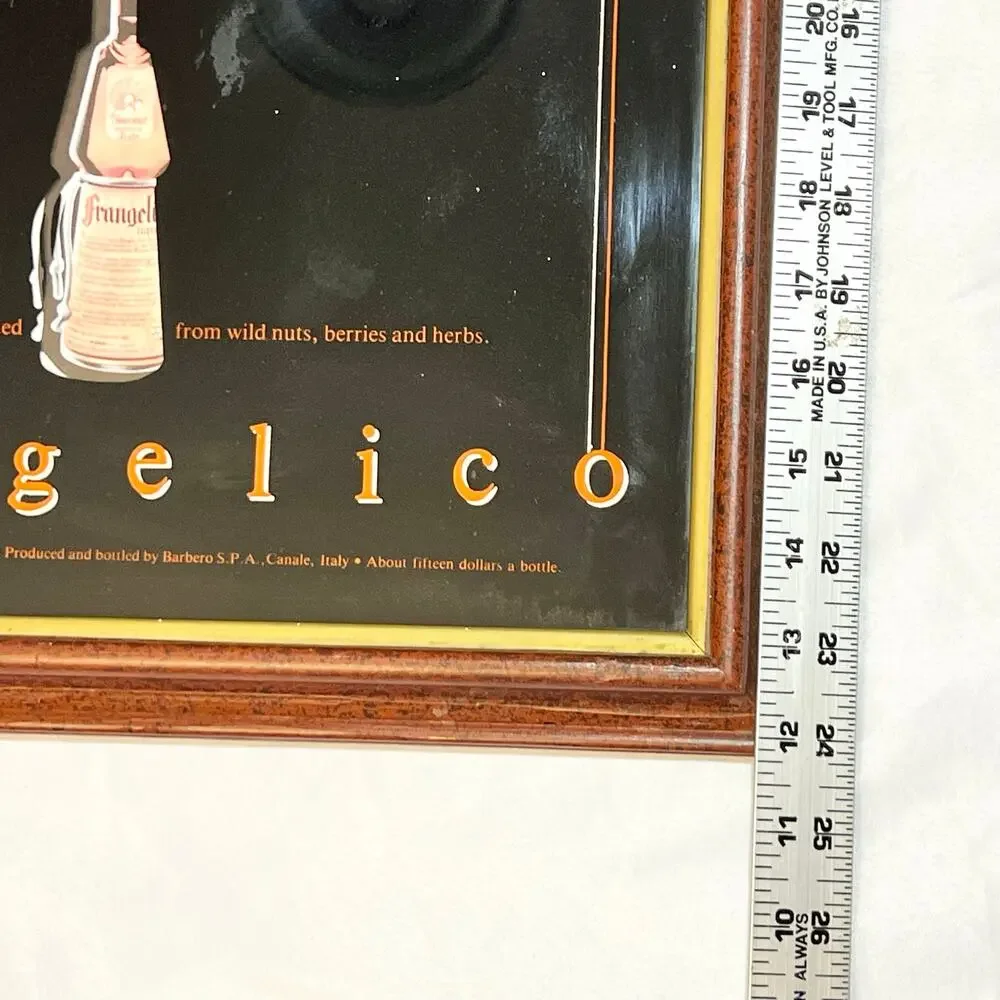 Vintage Frangelico Liqueur Bar Mirror Sign Wood Frame 15x23 Signs Glass Works
